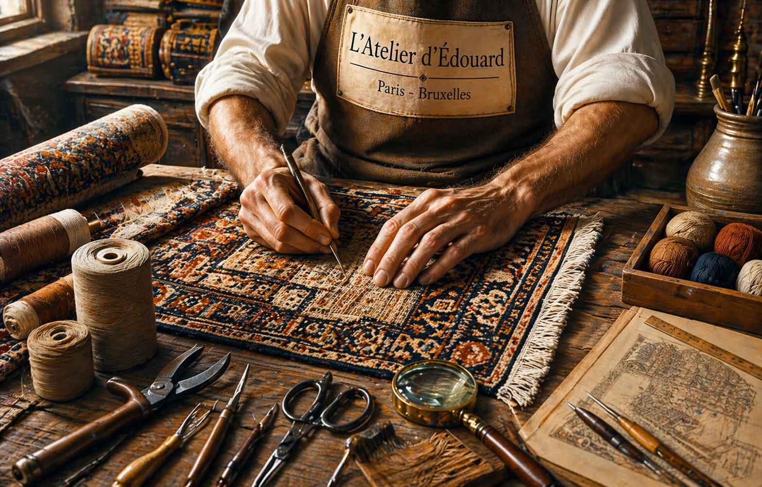 L’Atelier d’Édouard : Spécialistes en nettoyage, restauration de tapis, achat et vente de tapis depuis deux générations dans toute la France.  Nettoyage de tapis, ravivement des couleurs ... dans toute la France. Artisanat et Savoir-Faire au Service de Vos Tapis : Nettoyage de tapis : dépoussiérage en profondeur, fixation des couleurs des tapis anciens, nettoyage artisanal à la main, désinfection naturelle, séchage contrôlé, inspection finale du tapis. Restauration et réparation de tapis : Réparation des lisières, restauration des franges, traitement des trames. Traitement anti-insectes de vos tapis . Intervention dans toute la France